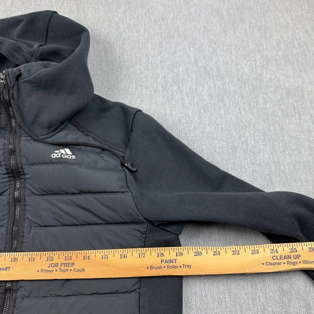 Adidas Jacket Men Small Black Varilite Hybrid Full‎ Zip Hooded Puffer Slim Fit